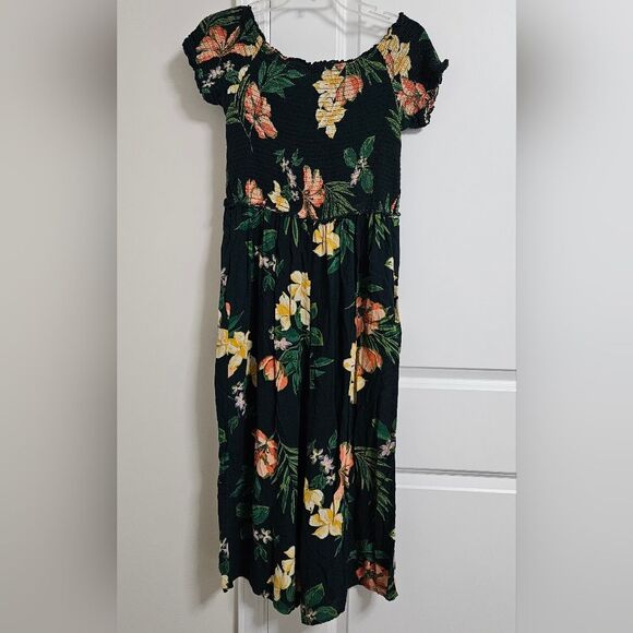 Patrons of Peace Tropical Jumpsuit Women's Med Green Smocked Top Cropped Rayon* - Picture 10 of 10